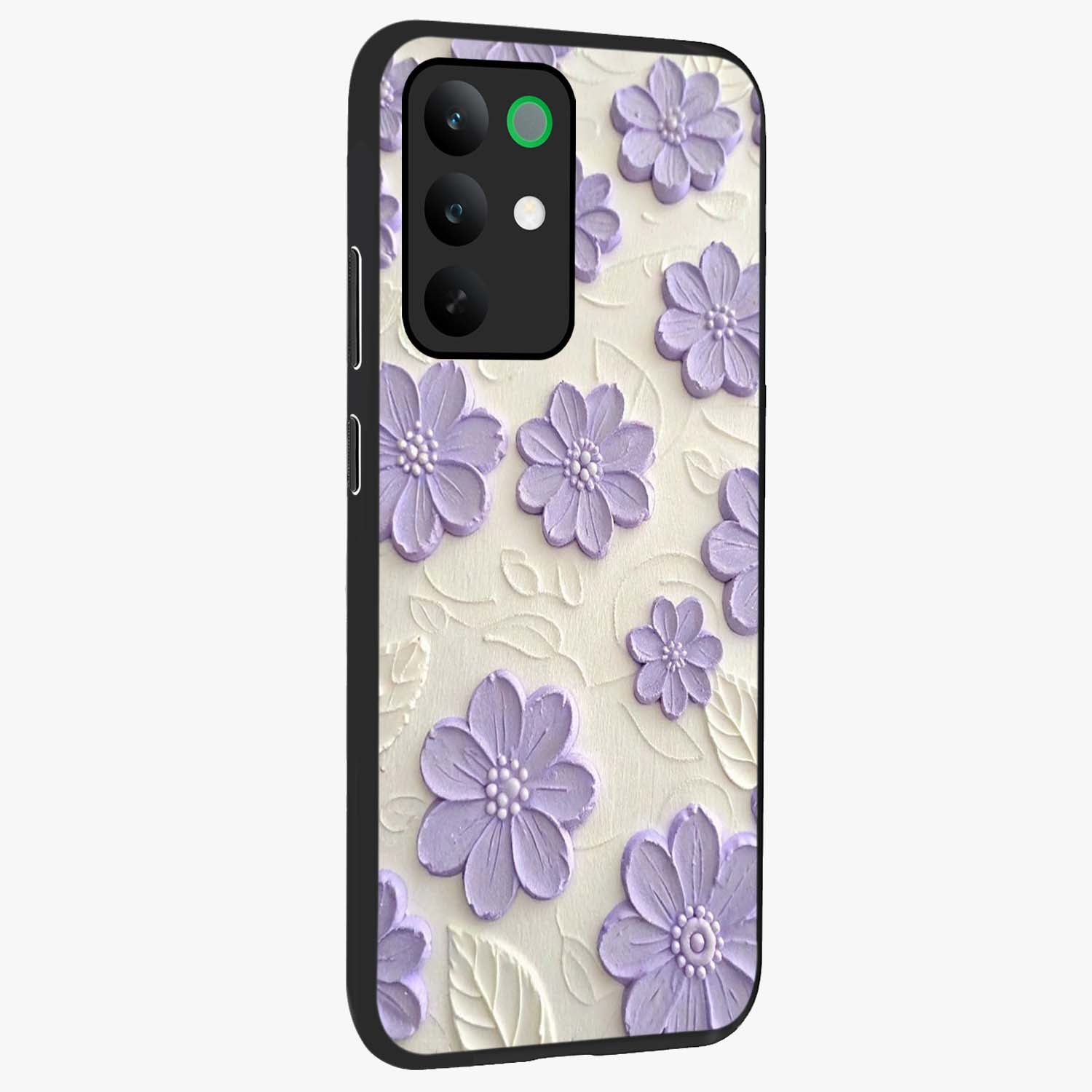 Floral Wall Art With Purple Flowers Glass Case upright view showcasing elegant purple flower artwork with decorative floral theme.
