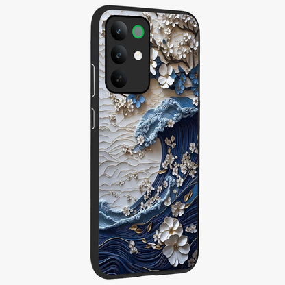 Floral Wave Origami Glass Case upright view showcasing creative floral origami artwork with artistic decorative theme.