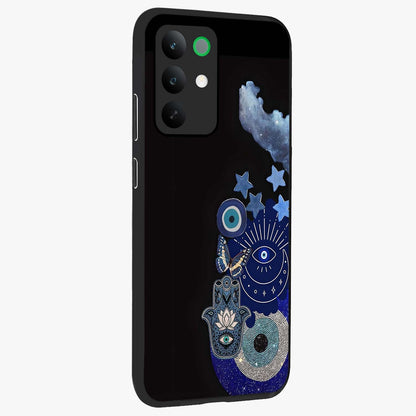 Galactic Charm Cluster Glass Case upright view showcasing glowing cosmic charm artwork with magical celestial style.