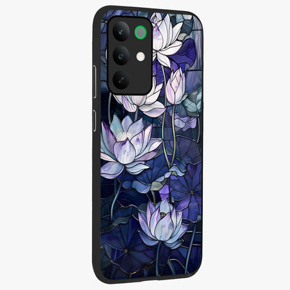 Gloss Petal Rush Glass Case upright view showcasing dynamic floral petal artwork with modern botanical theme.