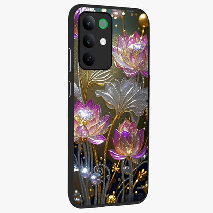 Golden Floral Majesty Glass Case upright view showcasing majestic floral artwork with rich decorative theme.