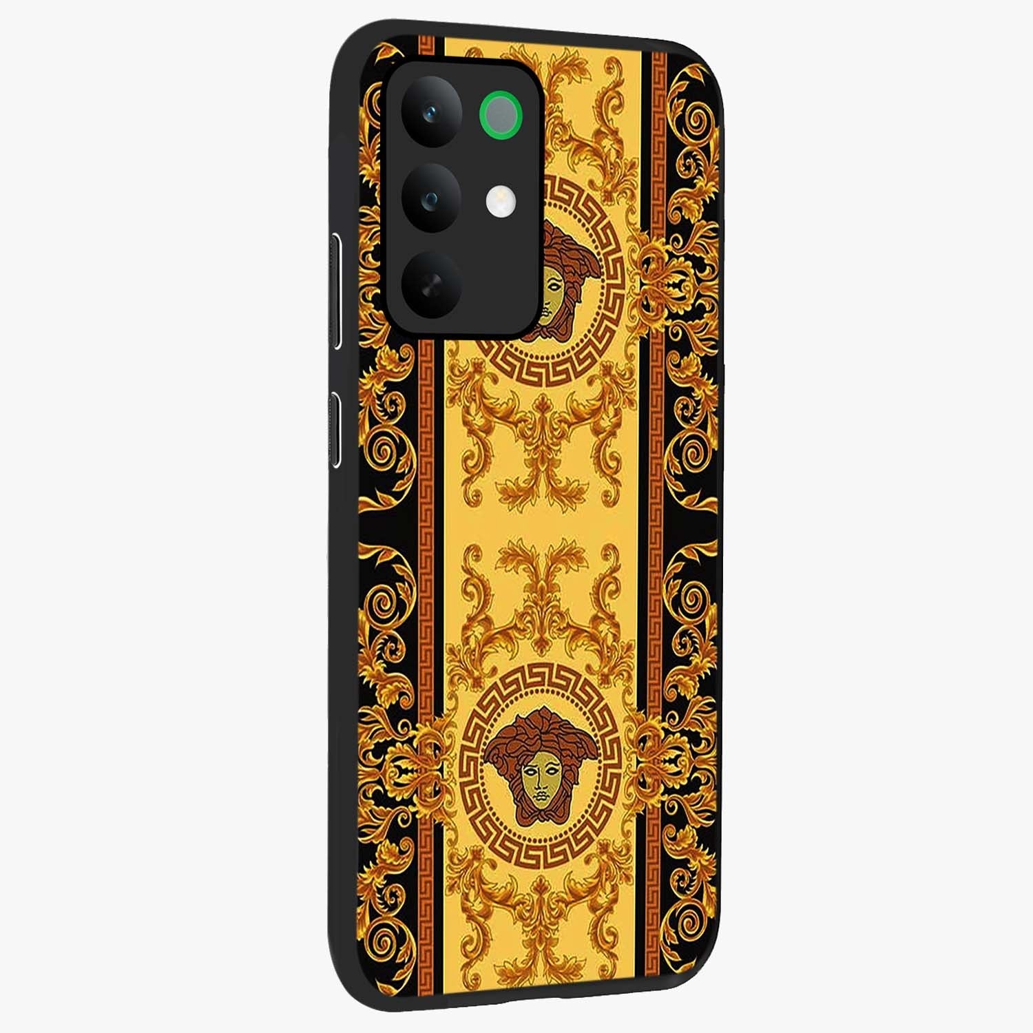Golden Lotus Glow Glass Case upright view showcasing luminous lotus artwork with peaceful divine theme.