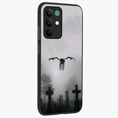 Graveyard Shadow Descent Glass Case upright view showcasing haunting graveyard artwork with dramatic dark theme.