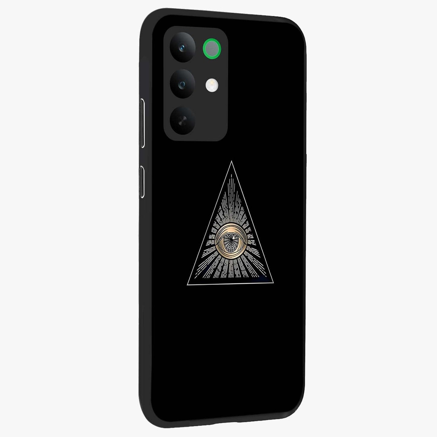 Illuminati Evil Glass Case upright view showcasing striking illuminati artwork with mysterious symbolic theme.