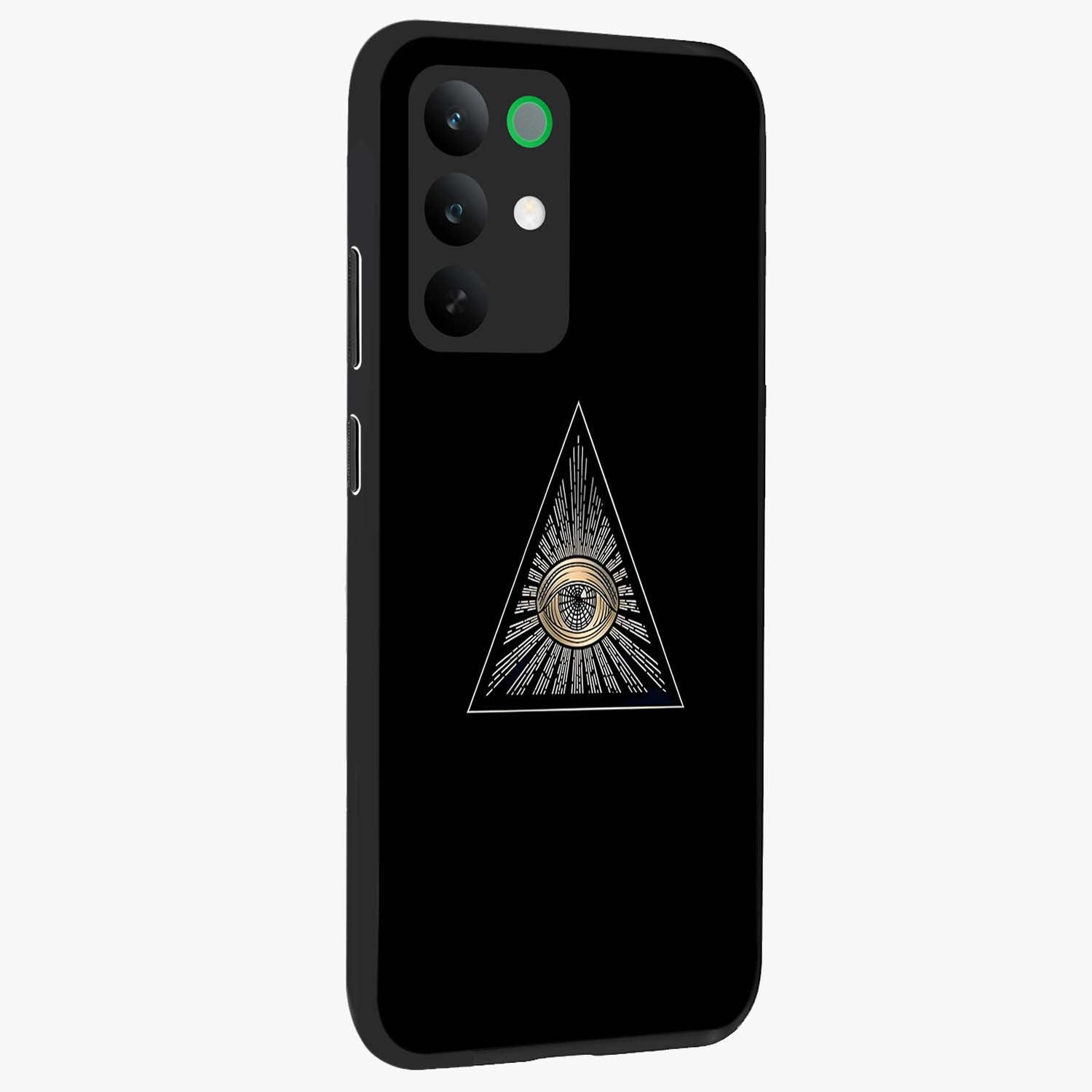 Illuminati Evil Glass Case upright view showcasing striking illuminati artwork with mysterious symbolic theme.