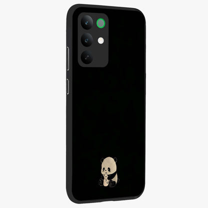 Midnight Panda Love Glass Case upright view showcasing charming panda artwork with playful romantic theme.