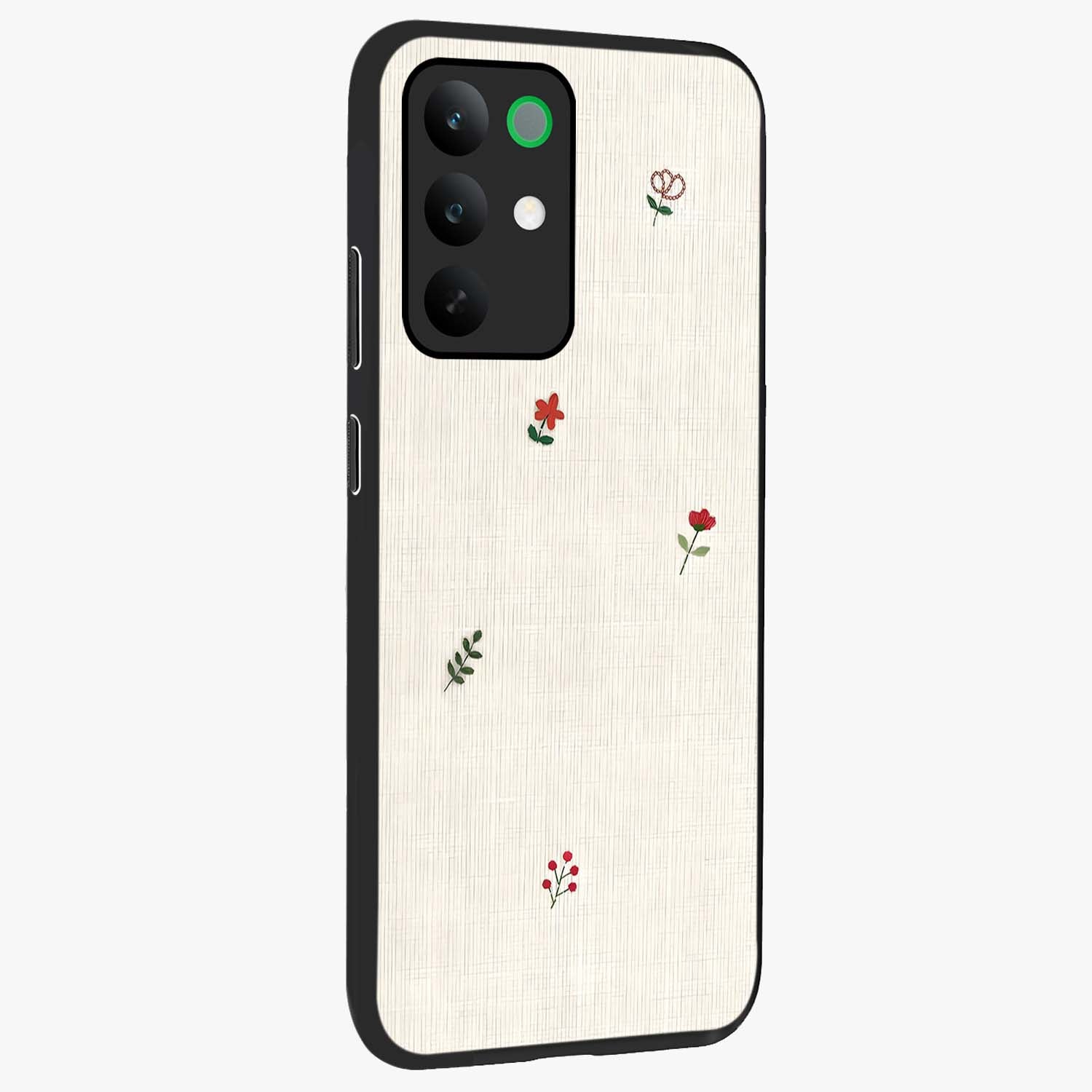Minimalistic Blue With White Flower Pattern Glass Case upright view showcasing clean white flower artwork with calming blue theme.