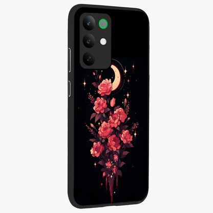 Moonlit Floral Elegance Glass Case upright view showcasing delicate floral artwork with refined night inspired theme.