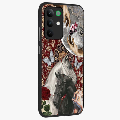 Moonlit Royal Stallion Glass Case upright view showcasing dramatic horse artwork with glowing moon themed design.