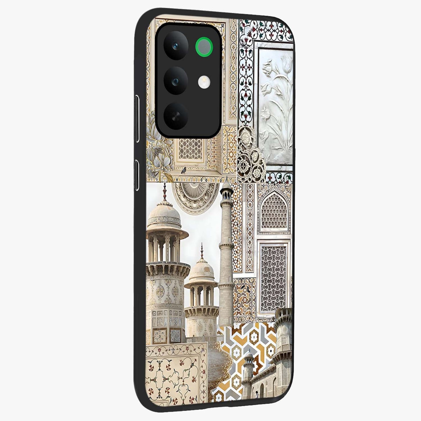 Mughal Marble Legacy Glass Case upright view showcasing ornate Mughal design with luxurious traditional theme.