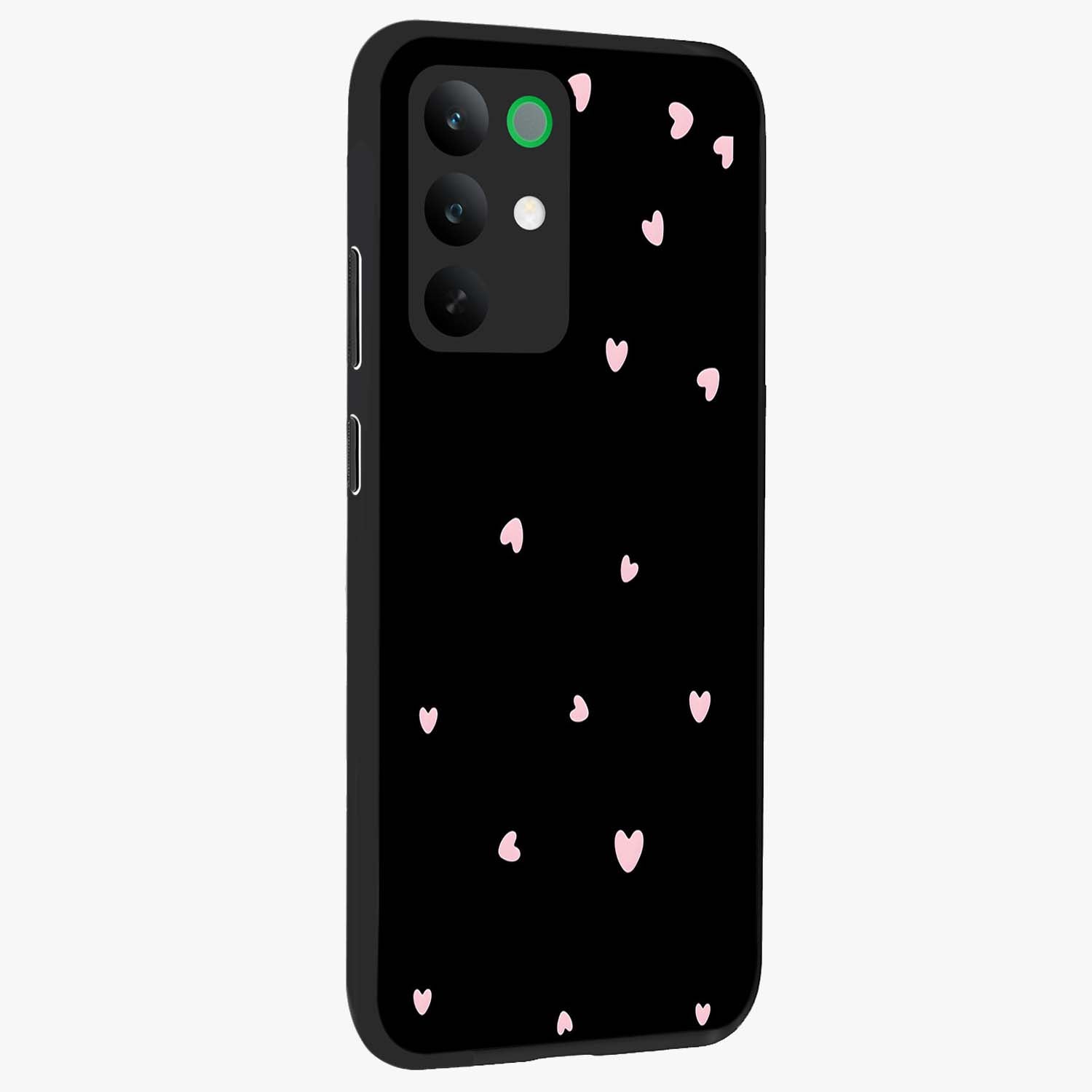 Pink Love Drops Glass Case upright view showcasing charming heart drop artwork with romantic playful theme.