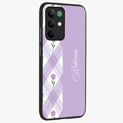 Purple Diamond Floral Glass Case upright view showcasing vibrant floral artwork with stylish geometric theme.