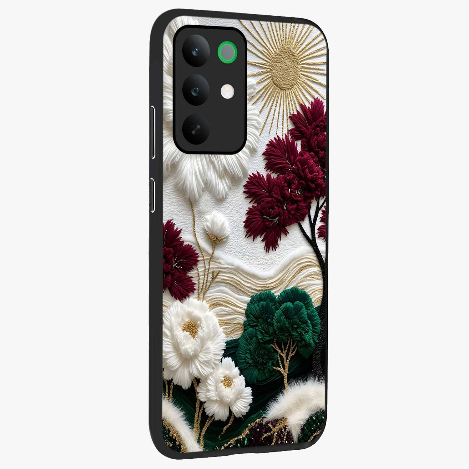 Radiant Bloom Elegance Glass Case upright view showcasing decorative flower artwork with refined botanical theme.