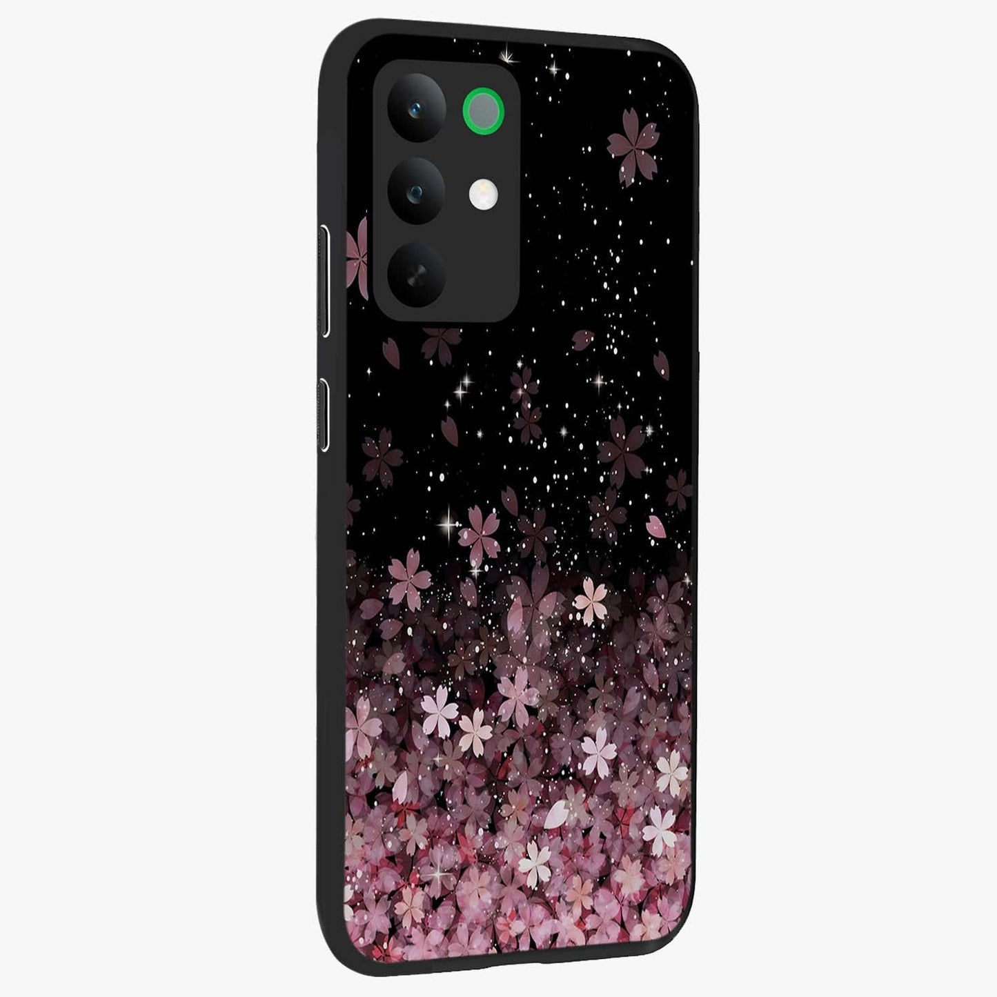Small Starry Flowers Glass Case upright view showcasing charming floral artwork with dreamy starry theme.