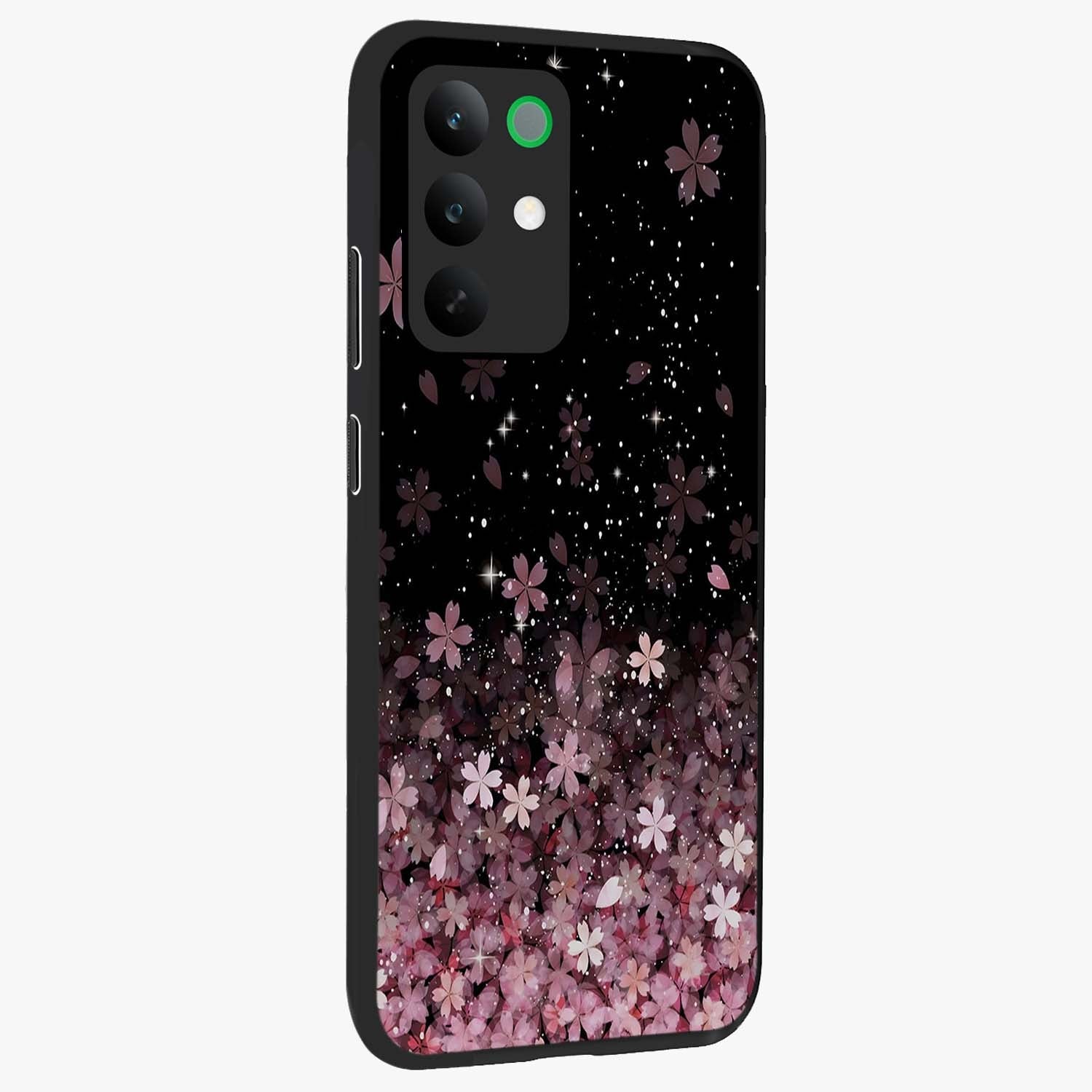 Small Starry Flowers Glass Case upright view showcasing charming floral artwork with dreamy starry theme.