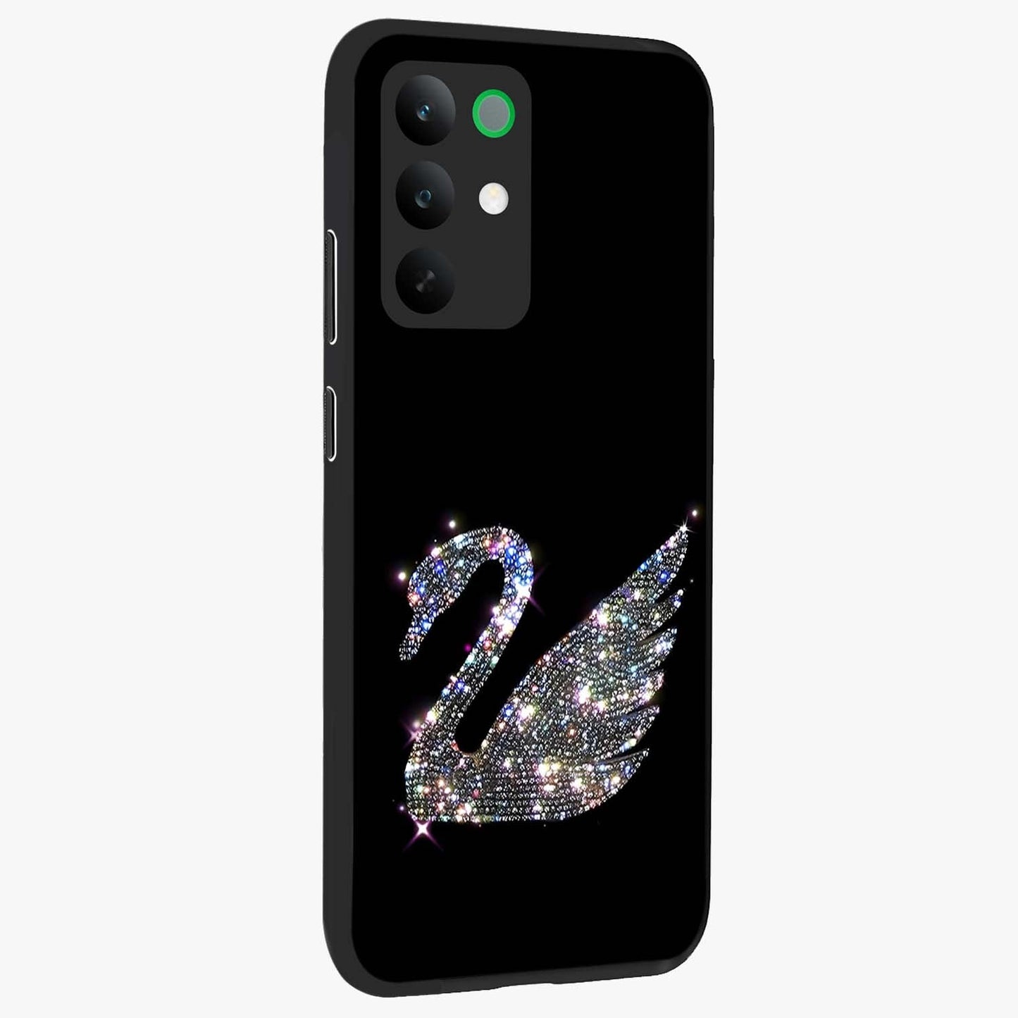 Starlit Swan Grace Glass Case upright view showcasing beautiful swan artwork with peaceful night themed design.