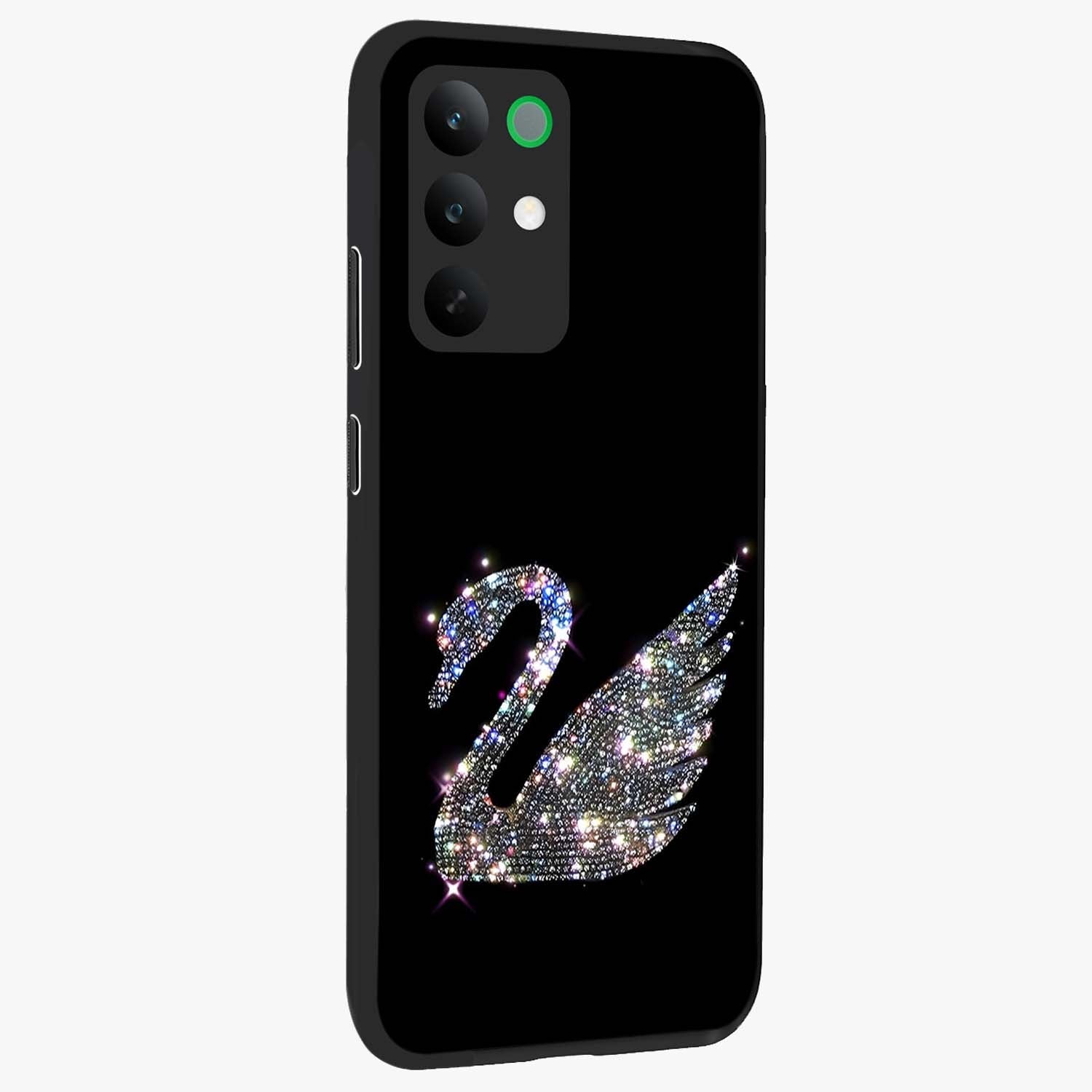 Starlit Swan Grace Glass Case upright view showcasing beautiful swan artwork with peaceful night themed design.
