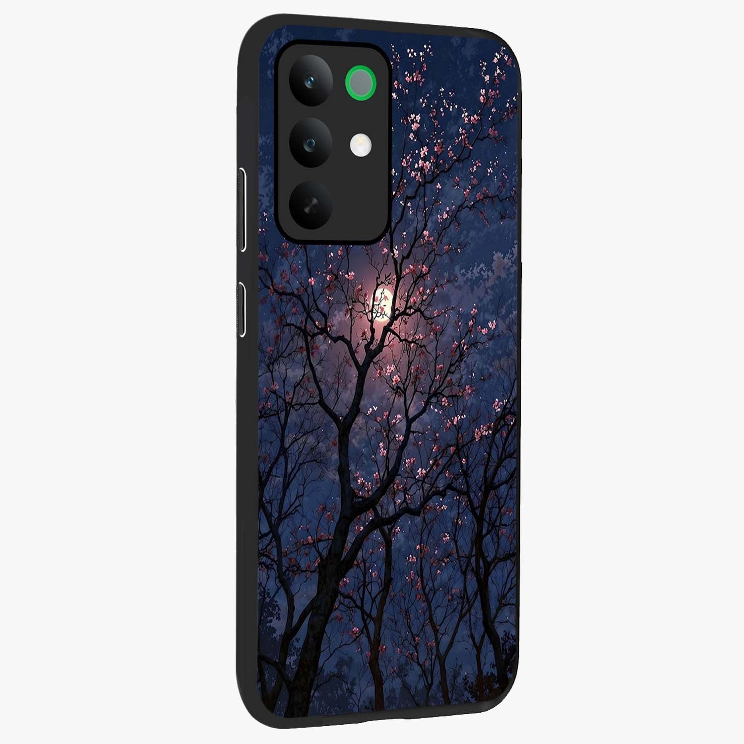 Twilight Sakura Serenade Glass Case upright view showcasing beautiful cherry blossom artwork with serene evening theme.