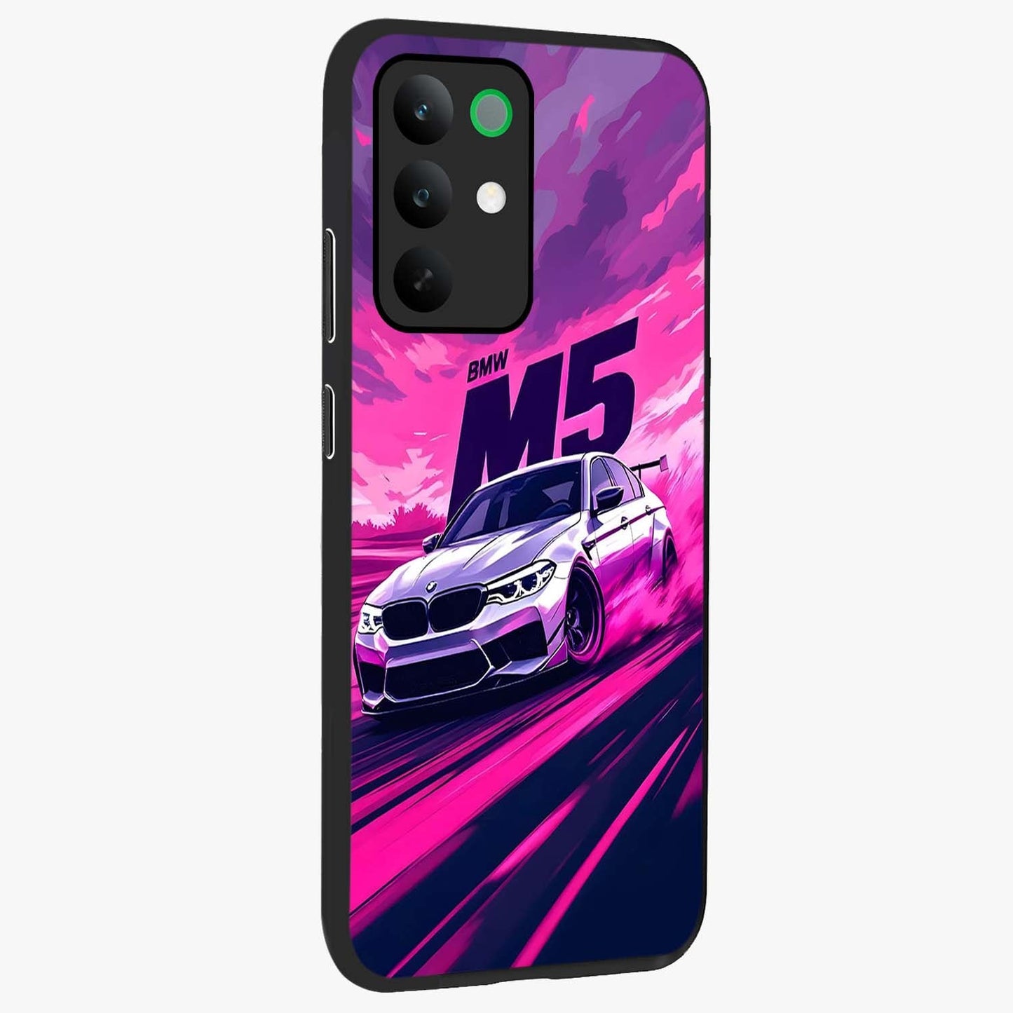 Velocity Drift Pulse Glass Case upright view showcasing powerful racing artwork with energetic motorsport theme.