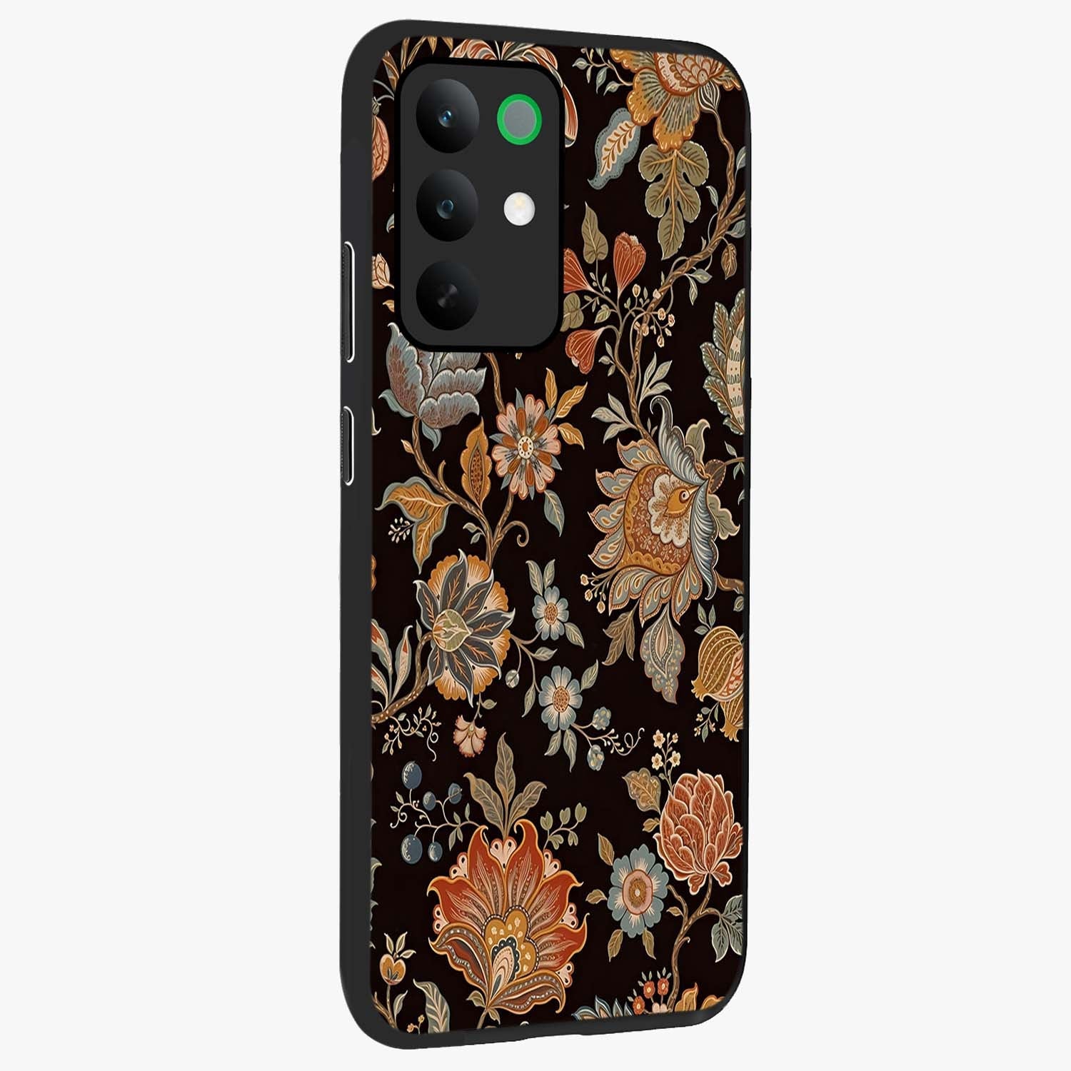 Vintage Floral Dream Glass Case upright view showcasing delicate floral artwork with timeless vintage theme.