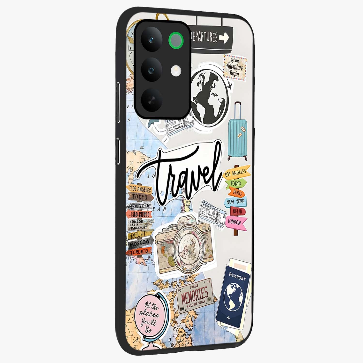 Wanderlust Journal Glass Case upright view showcasing wanderlust inspired artwork with creative exploration theme.