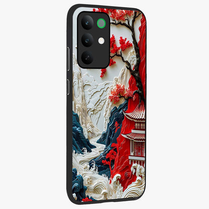 Whispers Of Sakura Waves Glass Case upright view showcasing delicate cherry blossom artwork with elegant nature theme.