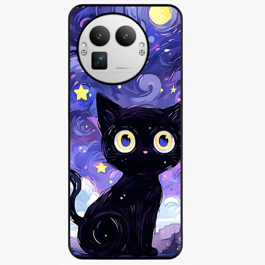 Abstract Cat Art Glass Case showing flat back view with artistic cat illustration and glossy glass finish.