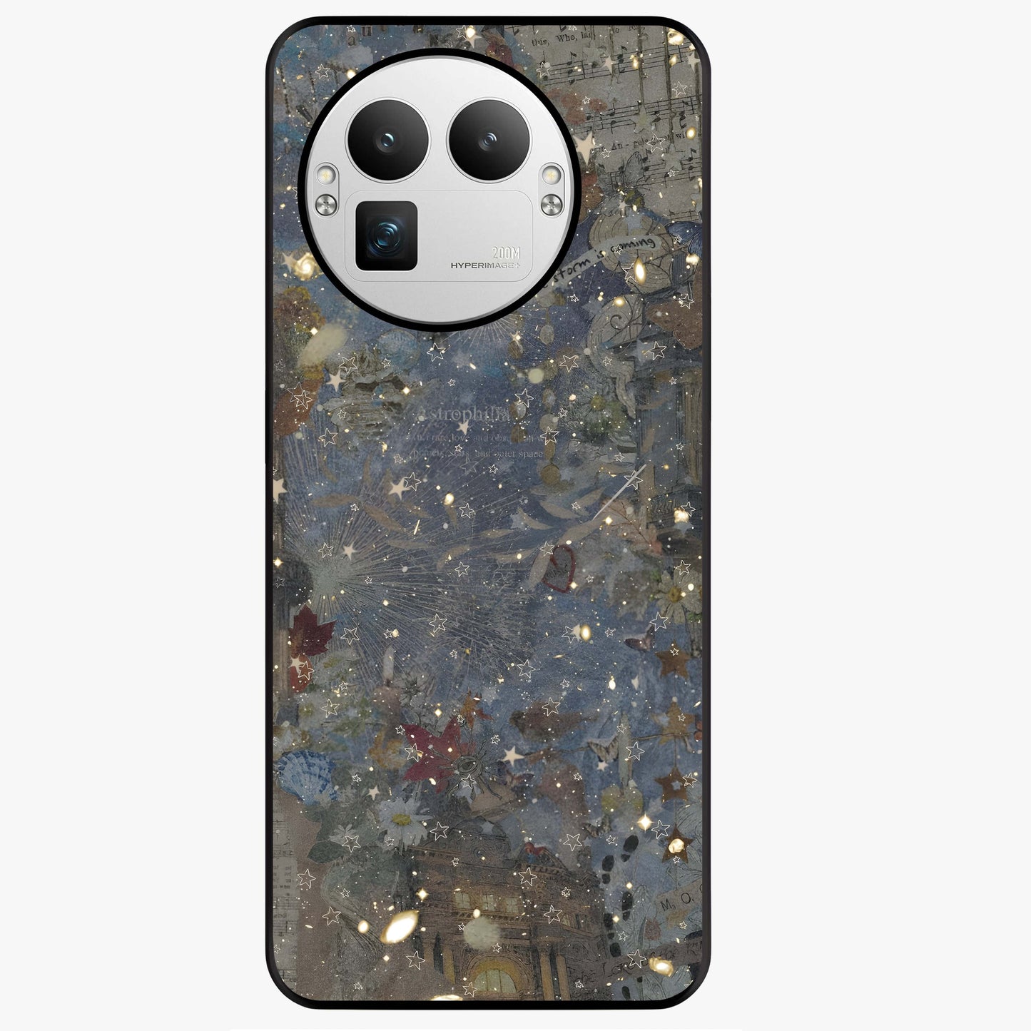 Aesthetic Astrolophia Glass Case showing flat back view with dreamy aesthetic design and glossy glass finish.