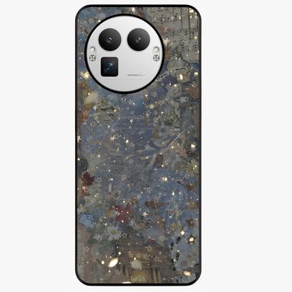 Aesthetic Astrolophia Glass Case showing flat back view with dreamy aesthetic design and glossy glass finish.