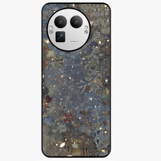 Aesthetic Astrolophia Glass Case showing flat back view with dreamy aesthetic design and glossy glass finish.