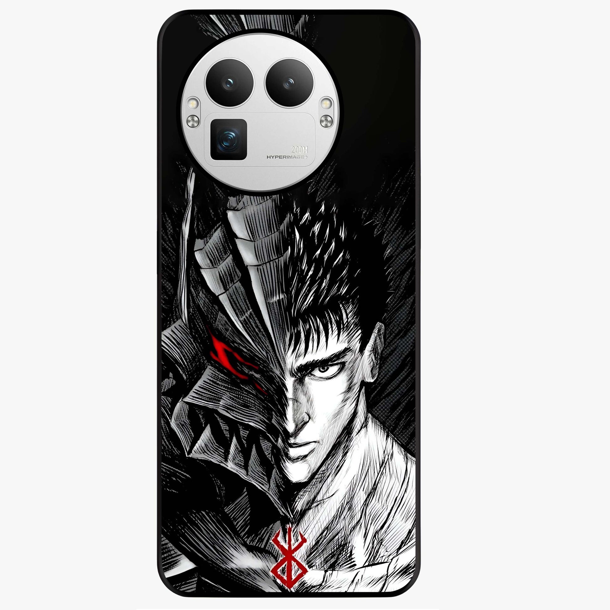 Berserker Blood Oath Glass Case showing flat back view with fierce warrior inspired artwork and glossy glass finish.