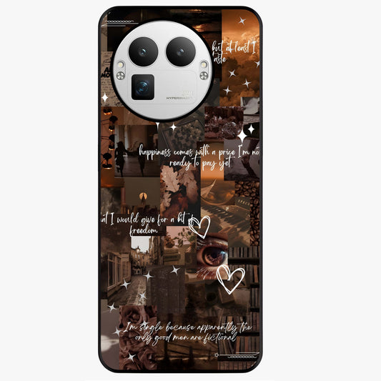 Bittersweet Aesthetic Chaos Glass Case showing flat back view with artistic chaotic aesthetic design and glossy glass finish.