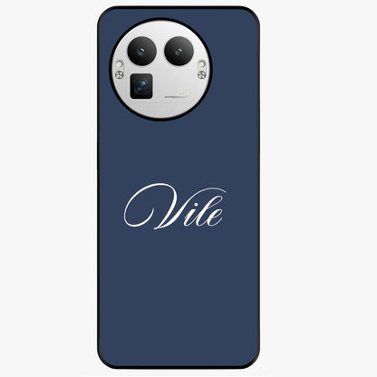 Blue Background Personalized Custom Name Glass Case showing flat back view with minimal blue background and custom name design.