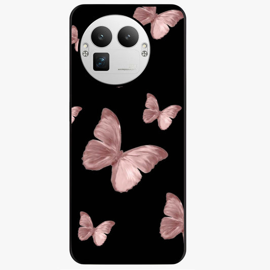 Butterfly Pattern Glass Case showing flat back view with elegant butterfly pattern artwork and glossy glass finish.
