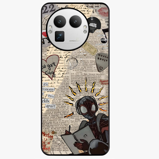City Dream Sketch Glass Case showing flat back view with artistic city skyline sketch artwork and glossy glass finish.