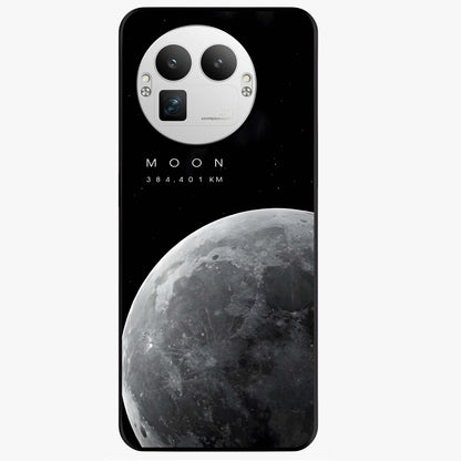 Cosmic Moon Glow Glass Case showing flat back view with glowing moon artwork and glossy glass finish.