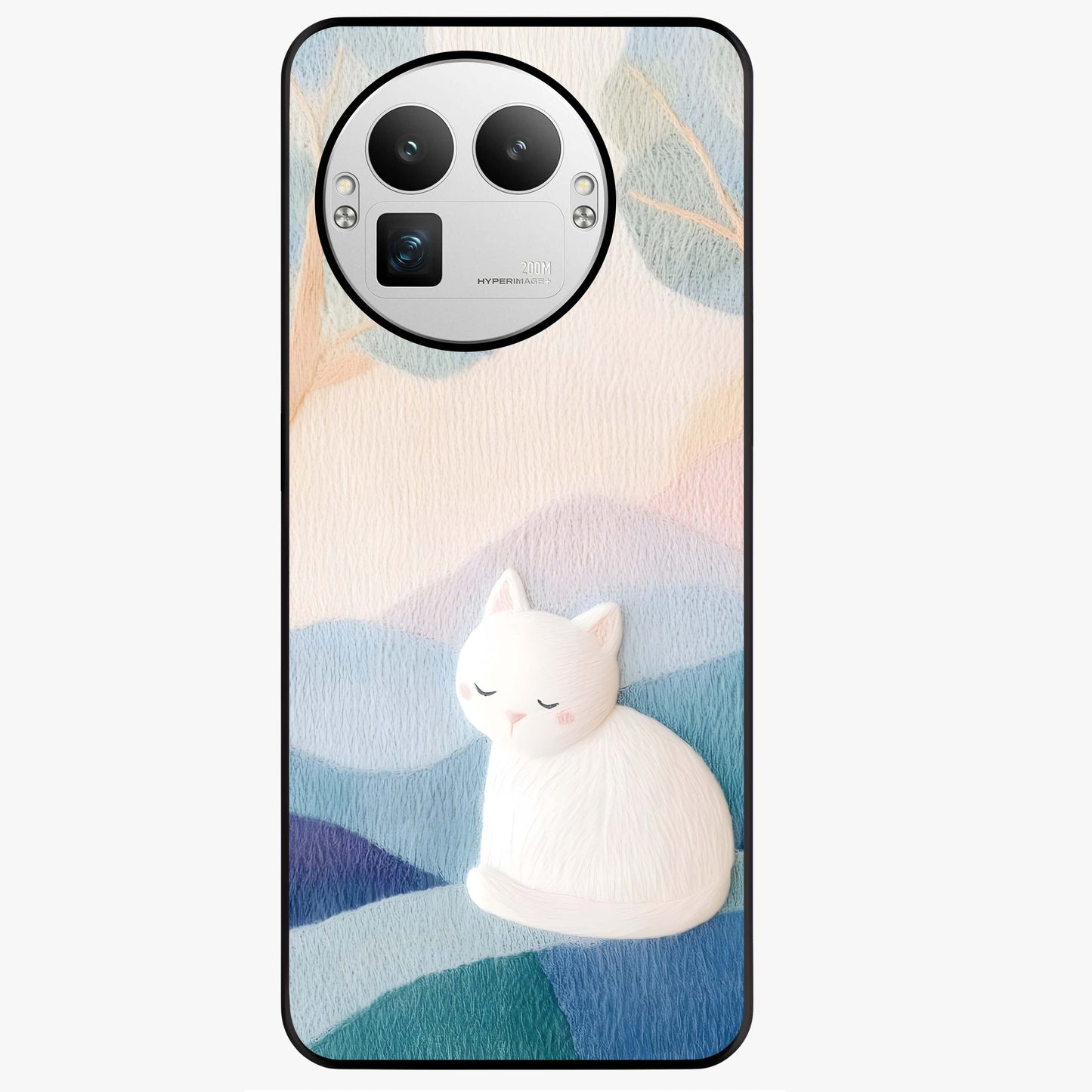 Cotton Dream Cat Glass Case showing flat back view with soft dreamy cat artwork and glossy glass finish.