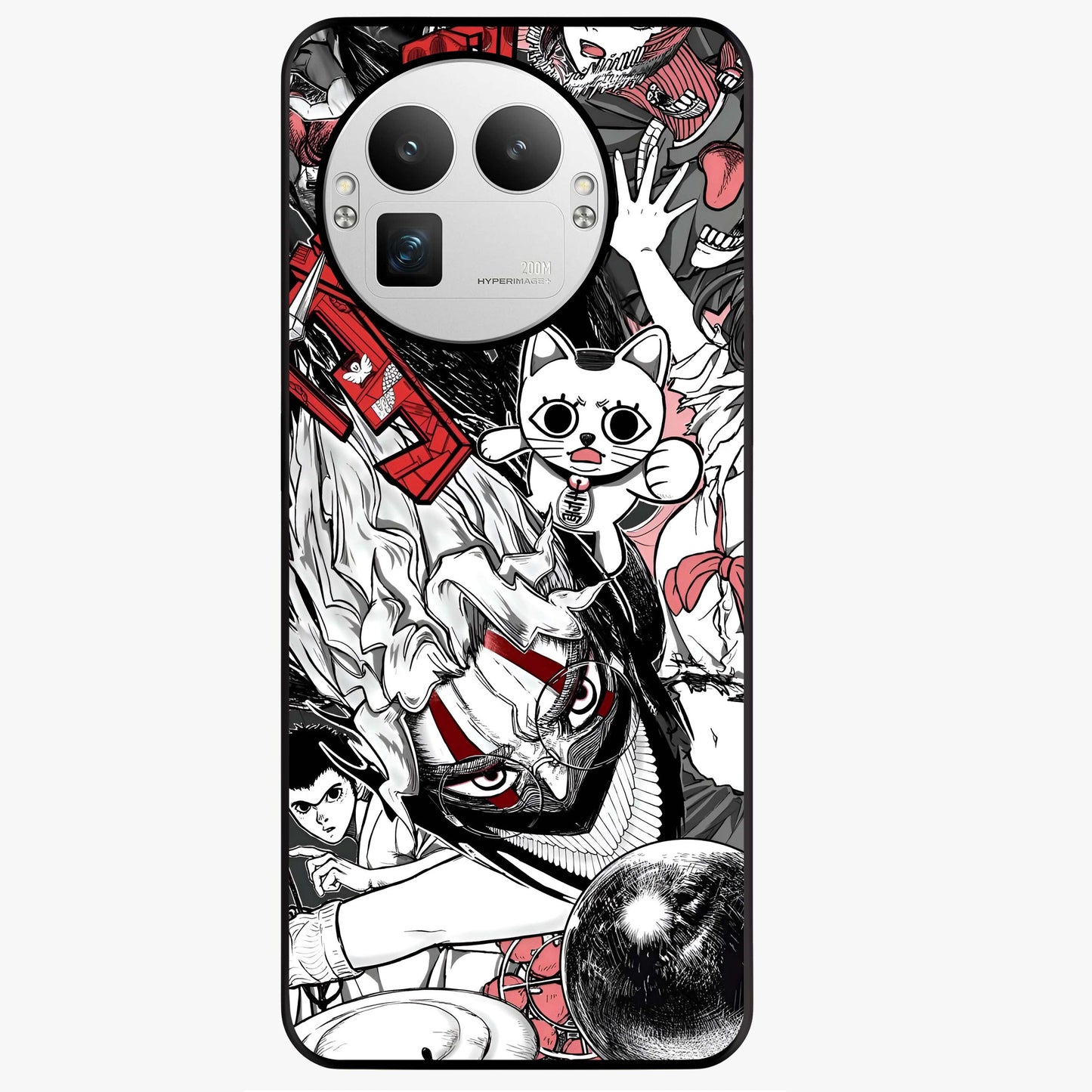 Crimson Chaos Panel Glass Case showing flat back view with bold crimson abstract artwork and glossy glass finish.
