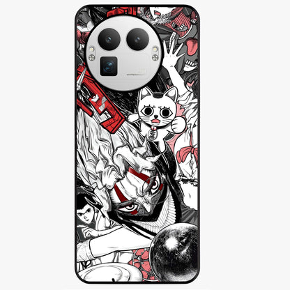 Crimson Chaos Panel Glass Case showing flat back view with bold crimson abstract artwork and glossy glass finish.