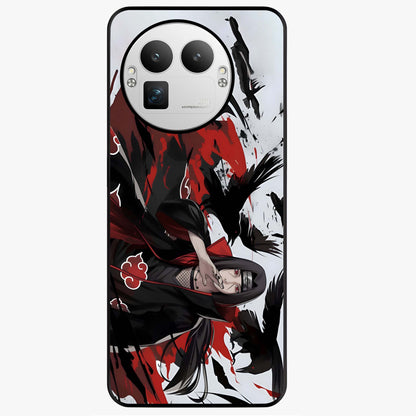 Crimson Crow Illusion Glass Case showing flat back view with artistic crow illusion artwork and glossy glass finish.