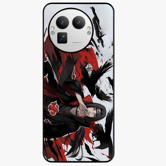 Crimson Crow Illusion Glass Case showing flat back view with artistic crow illusion artwork and glossy glass finish.