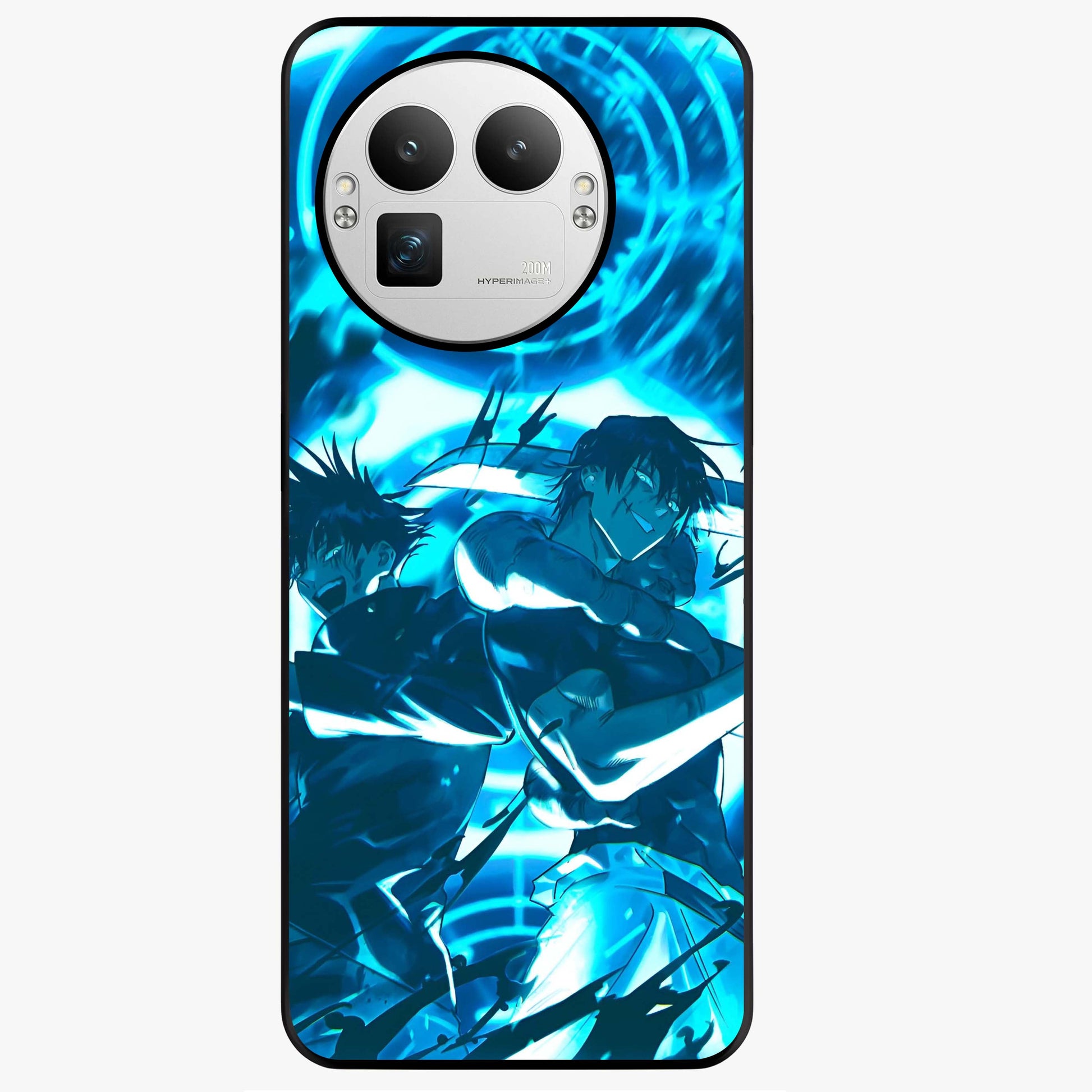 Cursed Energy Clash Glass Case showing flat back view with intense cursed energy artwork and glossy glass finish.