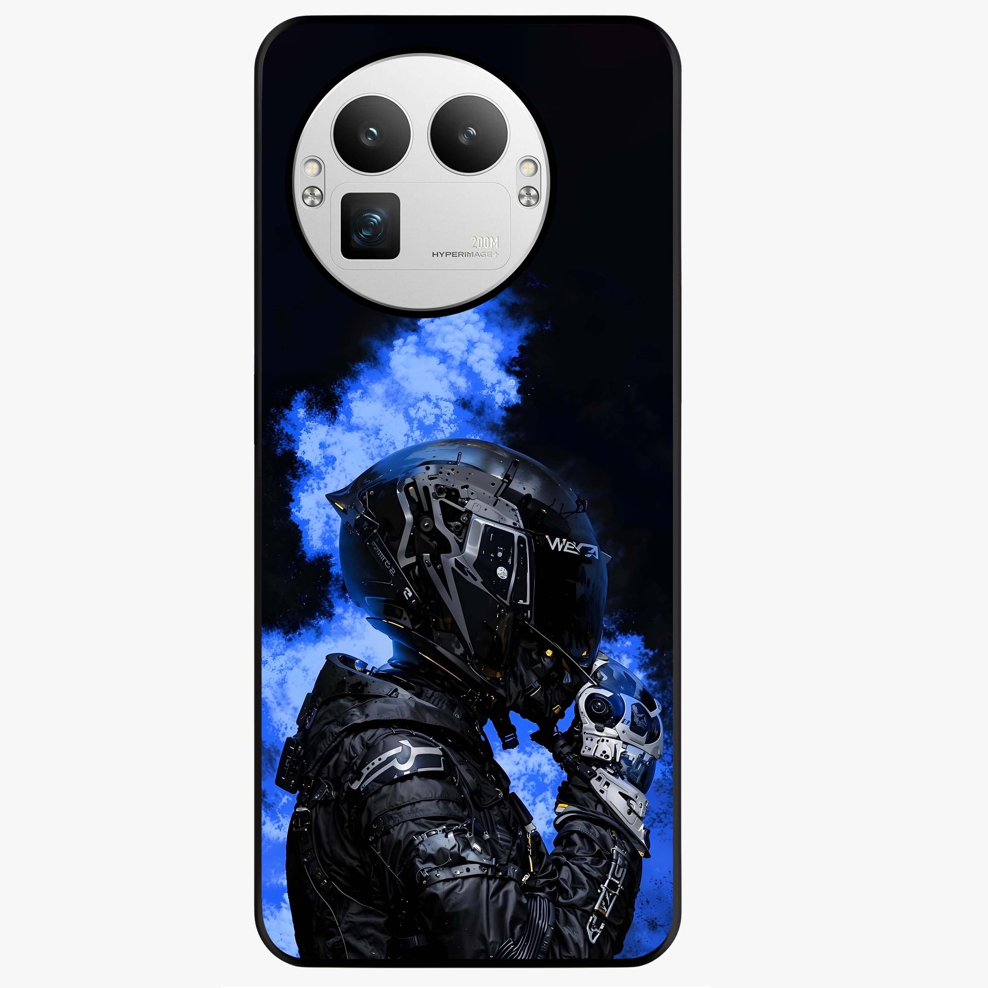 Cyber Sentinel Protocol Glass Case showing flat back view with futuristic cyber themed artwork and glossy glass finish.