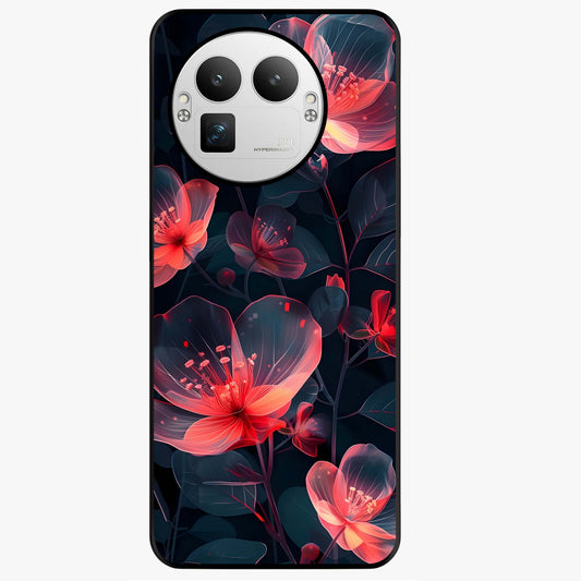 Dark Shade of Flower Glass Case showing flat back view with elegant dark floral artwork and glossy glass finish.