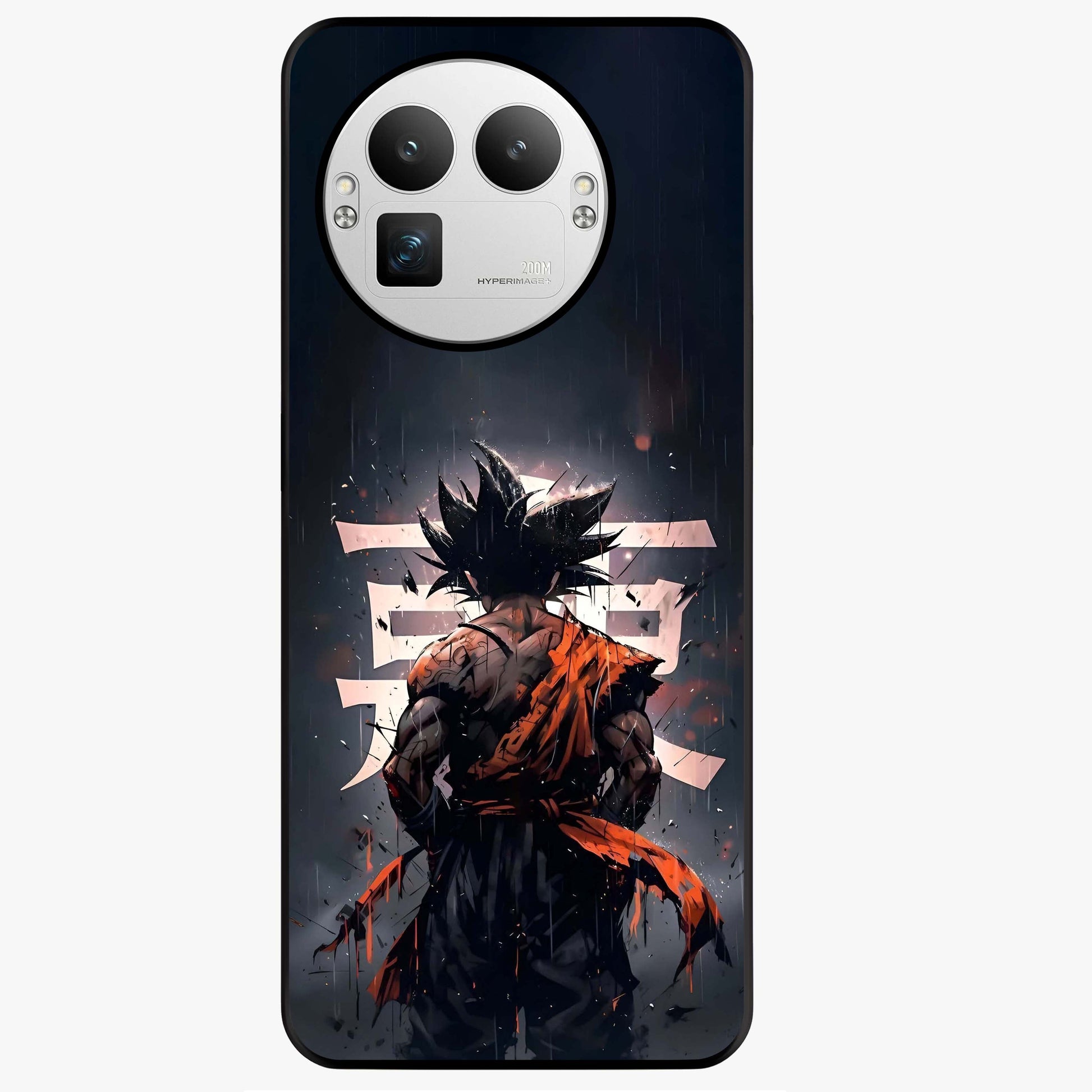 Dark Warrior In Rain Glass Case showing flat back view with warrior artwork in rainy atmosphere and glossy glass finish.