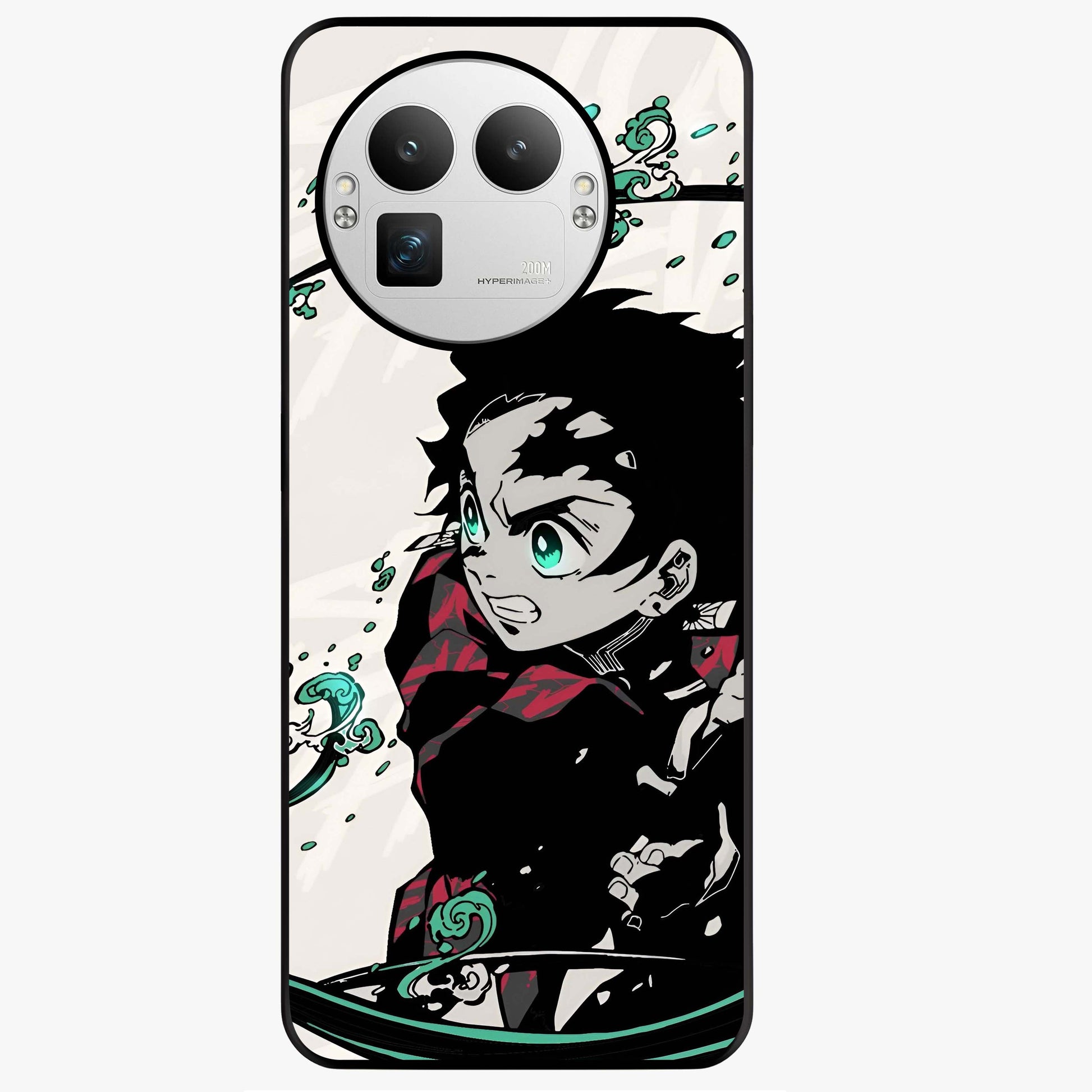 Demon Slayer Glass Case showing flat back view with bold anime inspired artwork and glossy glass finish.