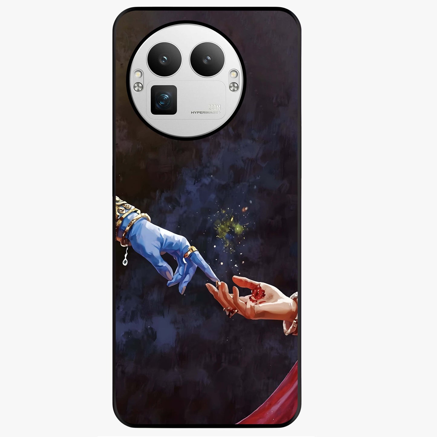 Divine Touch Eternal Glass Case showing flat back view with spiritual themed artwork and glossy glass finish.