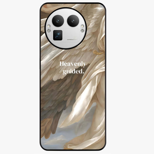 Divine Winged Grace Glass Case showing flat back view with elegant wing inspired artwork and glossy glass finish.