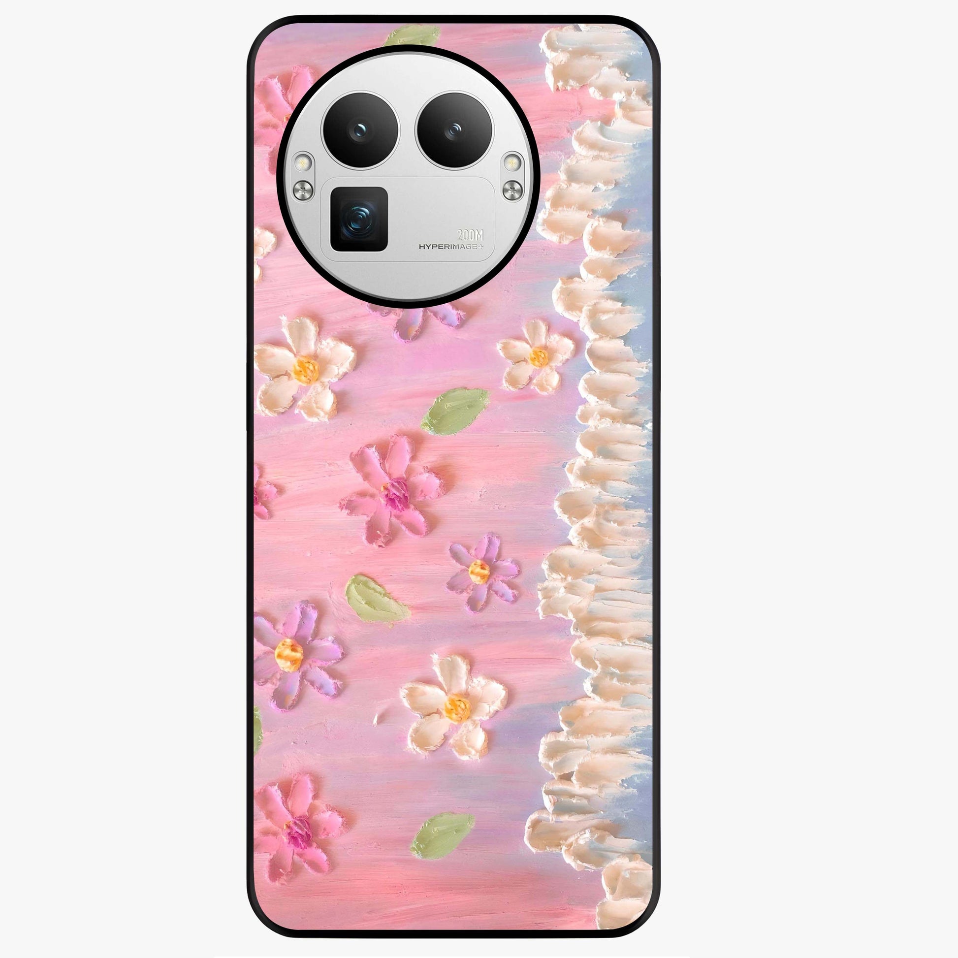 Dreamy Painted Garden Glass Case showing flat back view with artistic painted floral garden artwork and glossy glass finish.