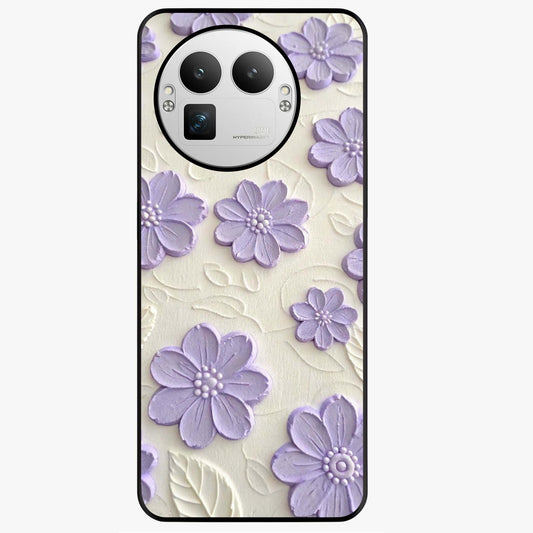 Floral Wall Art With Purple Flowers Glass Case showing flat back view with purple flower artwork and glossy glass finish.